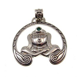 Solid 925 Sterling Silver Celtic Goddess ANU Pendant with Green Agate Gemstone